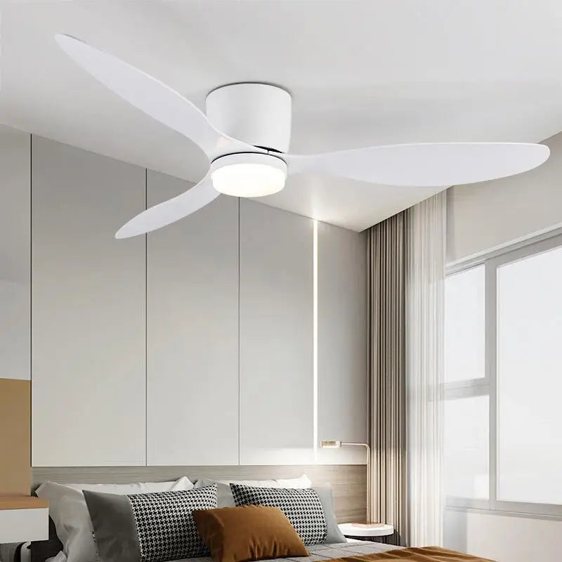 White Wood Low Floor Ceiling Fans Cooling Fans Lighting