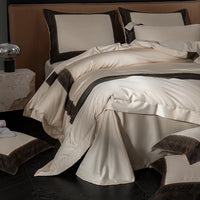 Thumbnail for Premium Champagne Black Trim Luxury 1000TC Egyptian Cotton Soft Bedding Set