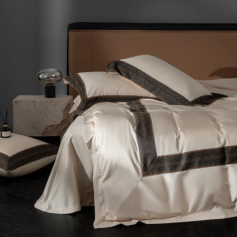 Premium Champagne Black Trim Luxury 1000TC Egyptian Cotton Soft Bedding Set