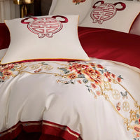 Thumbnail for Luxury Red Happiness Blossom Embroidered Wedding Egyptian Cotton 1000TC Bedding Set