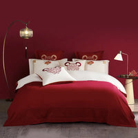 Thumbnail for Luxury Red Happiness Blossom Embroidered Wedding Egyptian Cotton 1000TC Bedding Set