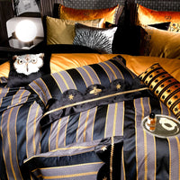 Thumbnail for Luxury Black Bee Star Embroidered Jacquard Egyptian Cotton 1200TC Bedding Set