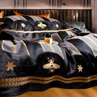 Thumbnail for Luxury Black Bee Star Embroidered Jacquard Egyptian Cotton 1200TC Bedding Set