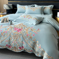 Thumbnail for Luxury Rose Gold Baroque Embroidery Duvet Cover, Cotton Bedding Set