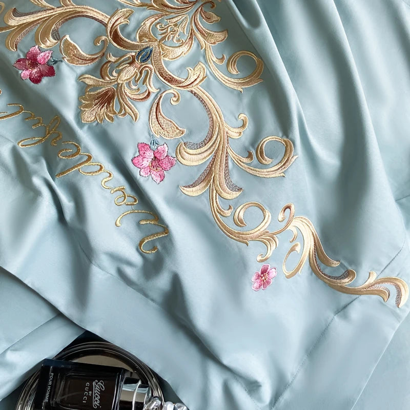 Luxury Rose Gold Baroque Embroidery Duvet Cover, Cotton Bedding Set