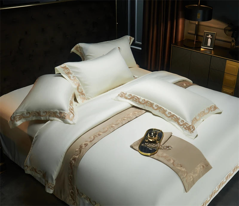 Luxury Grey Gold Embroidered 1400TC Egyptian Cotton Soft Silky Hotel Bedding Set