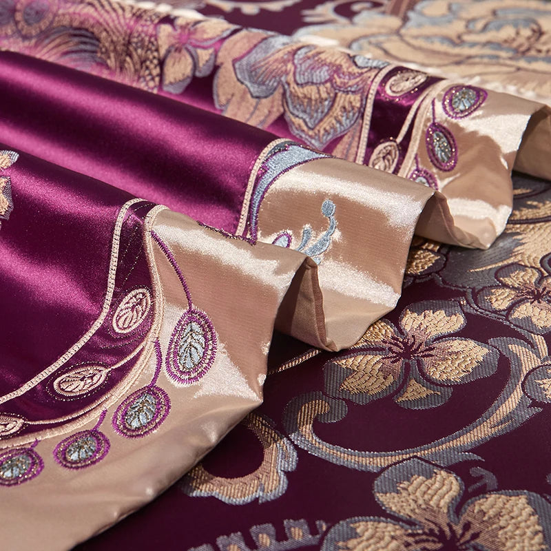 Luxury Purple Gold Jacquard European Egyptian Cotton 1000TC Bedding Set