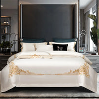 Thumbnail for Luxurious White Gold Embroidered Satin Egyptian Cotton 1000TC Bedding Set