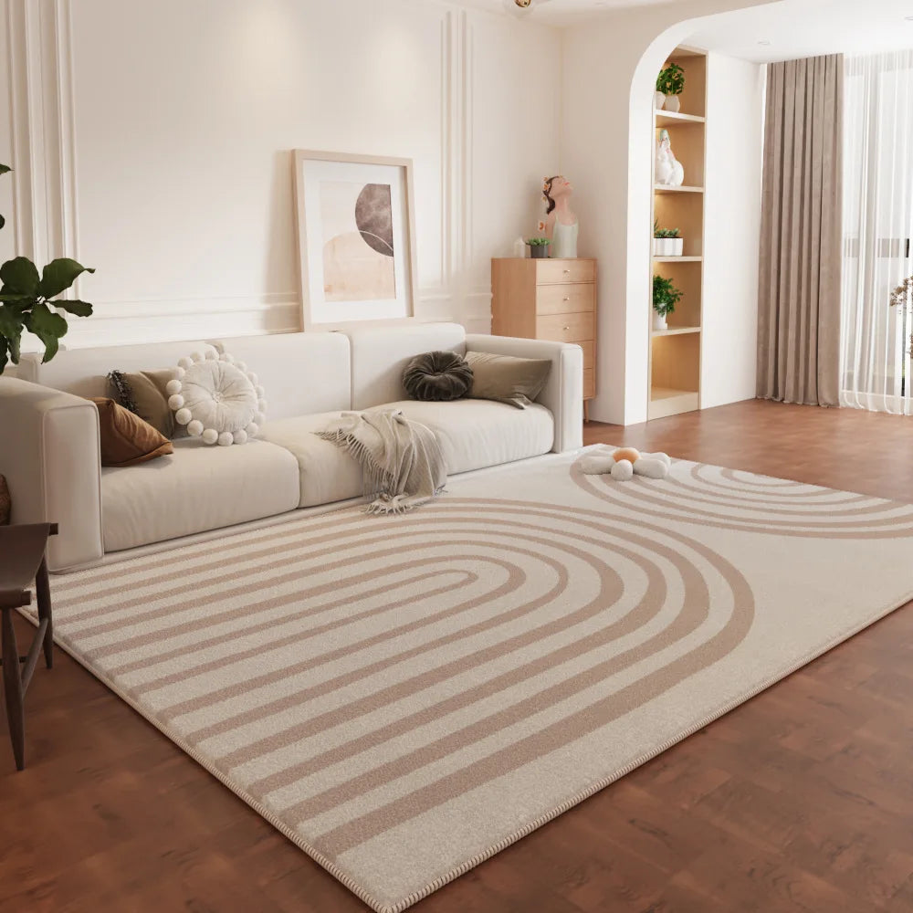 Minimal White Beige Large Rug Carpet Comfortable Soft Striped Bedroom