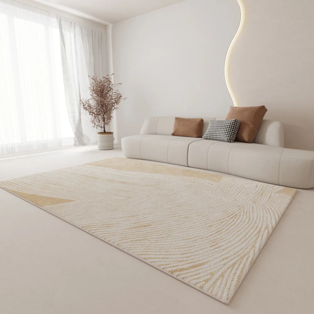 Minimal White Beige Large Rug Carpet Comfortable Soft Striped Bedroom