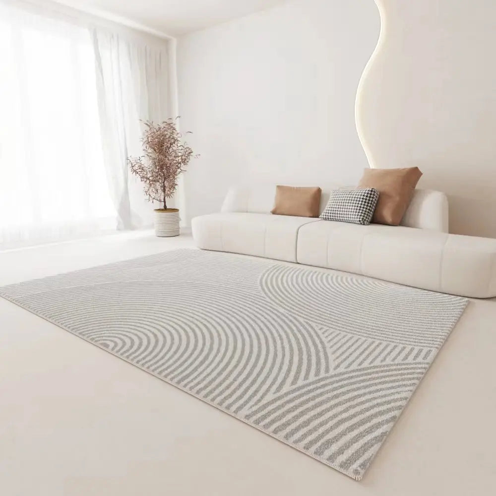 Minimal White Beige Large Rug Carpet Comfortable Soft Striped Bedroom