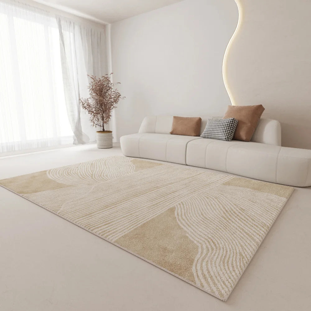 Minimal White Beige Large Rug Carpet Comfortable Soft Striped Bedroom