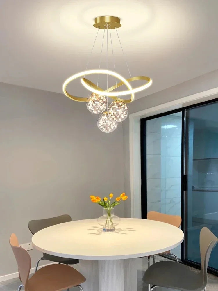 Luxury White Gold Glass Ball LED Lighting Chandeliers Bedroom Kitchen Pendant