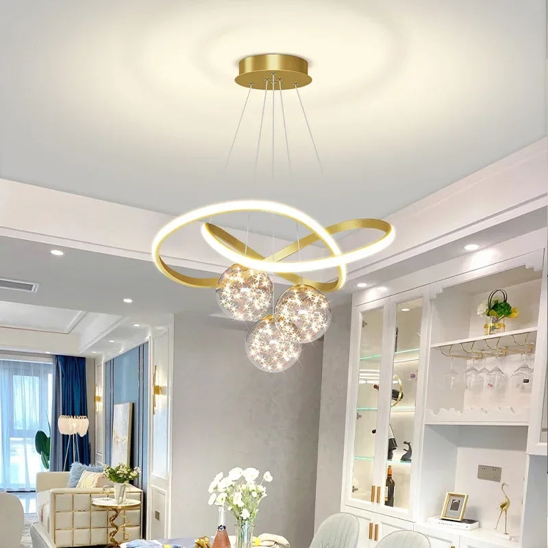 Luxury White Gold Glass Ball LED Lighting Chandeliers Bedroom Kitchen Pendant