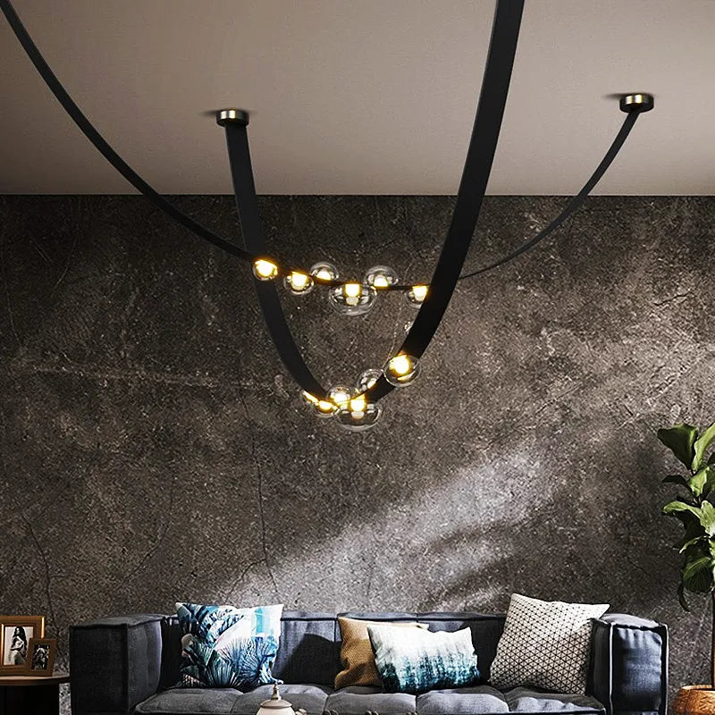 Modern Black Glass Led Lighting Pendant for Living Dining Room Chandelier Indoor