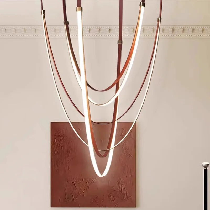 Modern Gold Long Strip Belt Pendant Lighting Dining Living Room Villa Chandelier Indoor