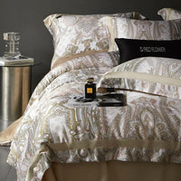 Thumbnail for Luxury Baroque Beige Gold Paisley Lyocell Cotton Soft Duvet Cover Set