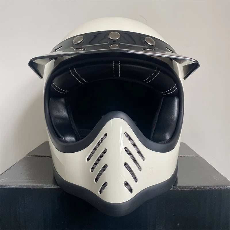 Vintage White Grey DOT ECE Approved Full Face Light Weight Motorcycle Helmets