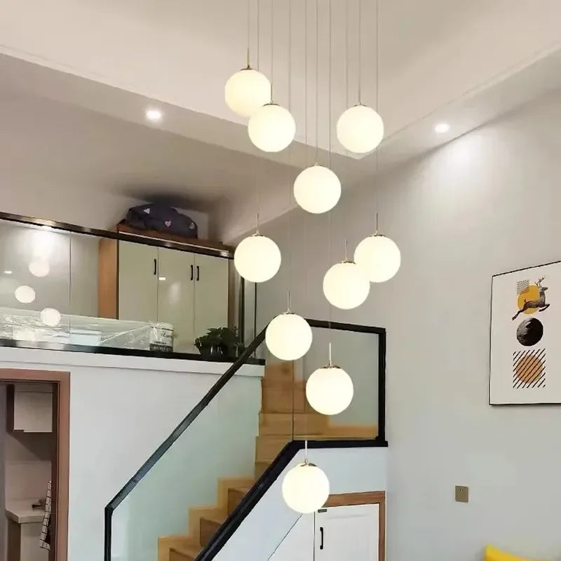 Silver Gold European Glass Ball LED Pendant Lighting Living Dining Room Stairs Loft Chandelier
