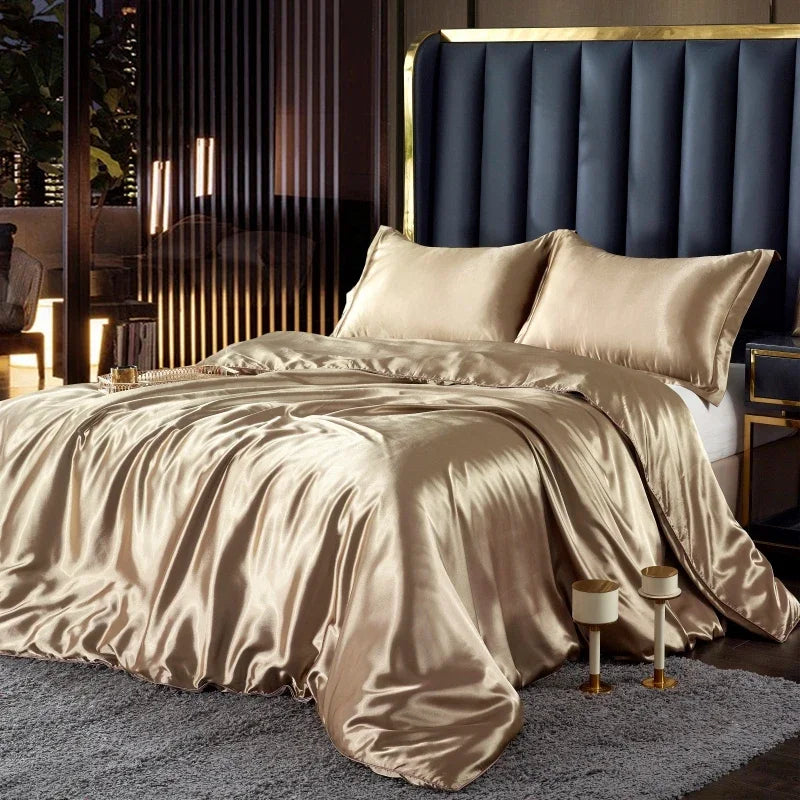 Nordic Purple Gold Rayon Silky Luxury Wedding Bedding Set