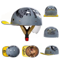 Thumbnail for Black Grey Indian Open Face Motorcycle Helmets Vintage Baseball Cap Summer
