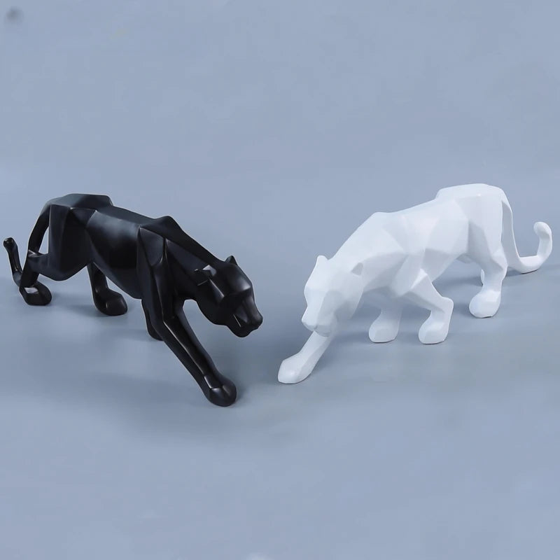 Black Gold Panther Leopard Abstract Geometric Resin Crafts Sculptures and Statues