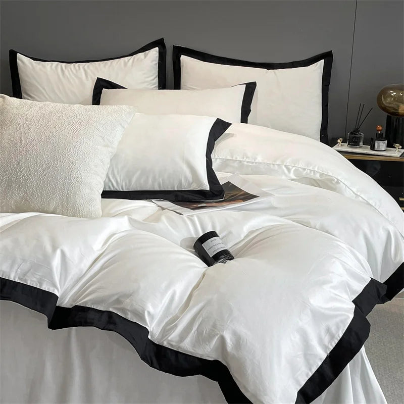 Pearl White Black Luxury Egyptian Cotton Hotel Style Bedding Set