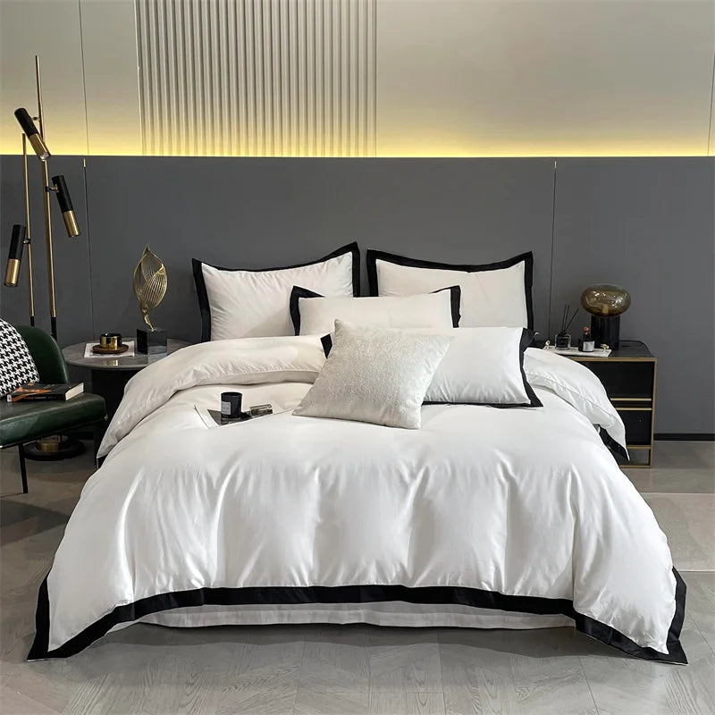 Pearl White Black Luxury Egyptian Cotton Hotel Style Bedding Set