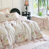 Thumbnail for Elegant Floral Romantic Pink Princess Lyocell Cotton Lace Bedding Set