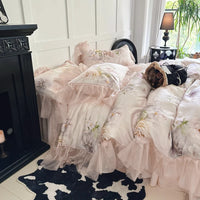 Thumbnail for Elegant Floral Romantic Pink Princess Lyocell Cotton Lace Bedding Set