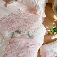 Thumbnail for Pink Rose Embroidered Washed Cotton Soft Skin-friendly Bedding Set