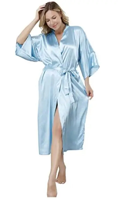 Black Blue Plus Size Rayon Bathrobe Women Kimono Satin Long Sexy Sleepwear