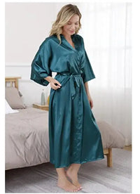 Thumbnail for Black Blue Plus Size Rayon Bathrobe Women Kimono Satin Long Sexy Sleepwear