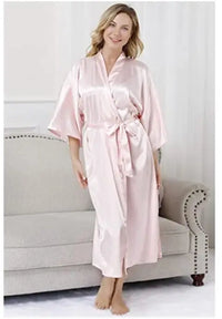 Thumbnail for Black Blue Plus Size Rayon Bathrobe Women Kimono Satin Long Sexy Sleepwear