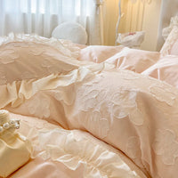 Thumbnail for Pink Princess Flowers Embroidered Lace Cotton Wedding Duvet Cover Bedding Set