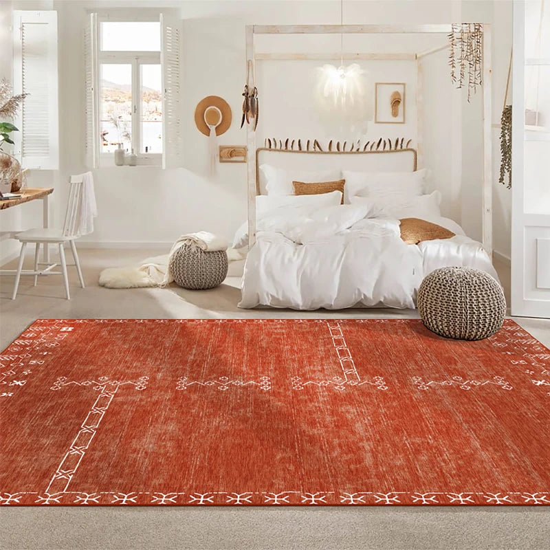 Retro Minimal Red Black Rug for Living Room Carpet