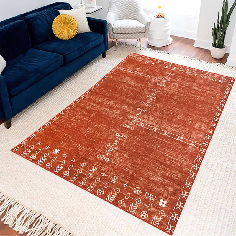 Retro Minimal Red Black Rug for Living Room Carpet