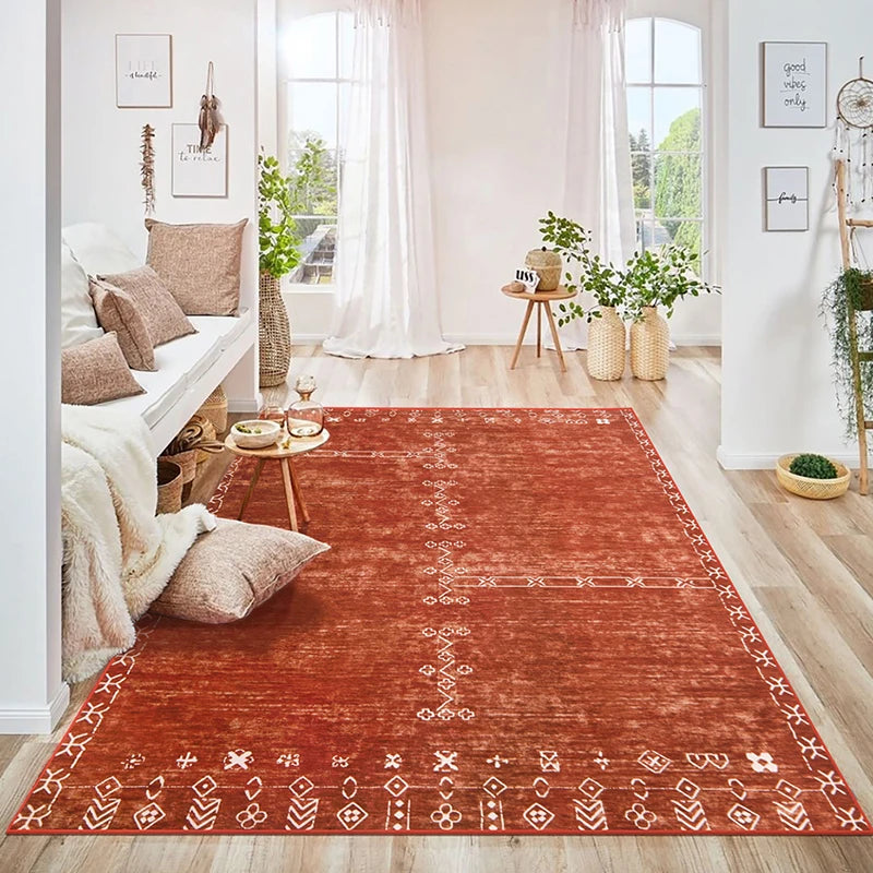 Retro Minimal Red Black Rug for Living Room Carpet