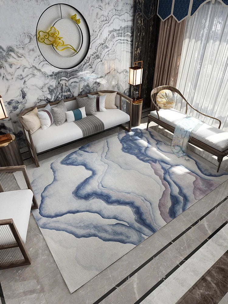 Luxury European Blue Large Area Rug Living Room Carpet Decoration