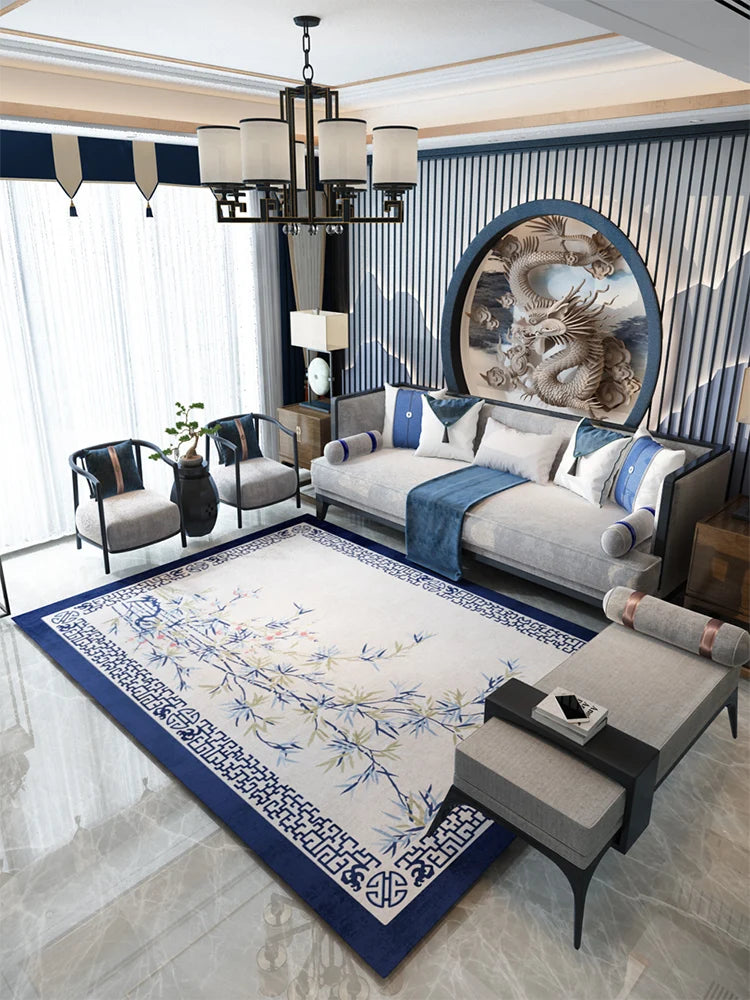 Luxury European Blue Large Area Rug Living Room Carpet Decoration