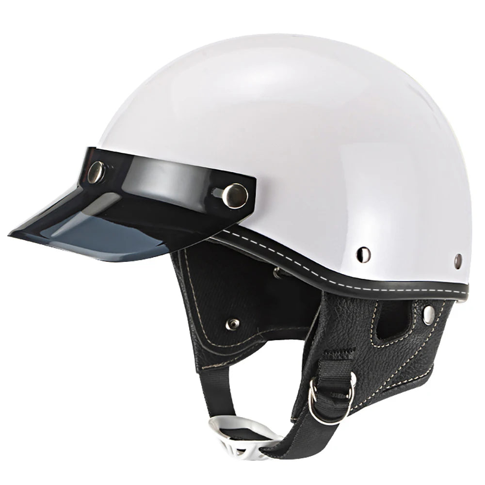 Vintage White Grey Half Face Motorcycle Helmets Motorbike Summer DOT Certified