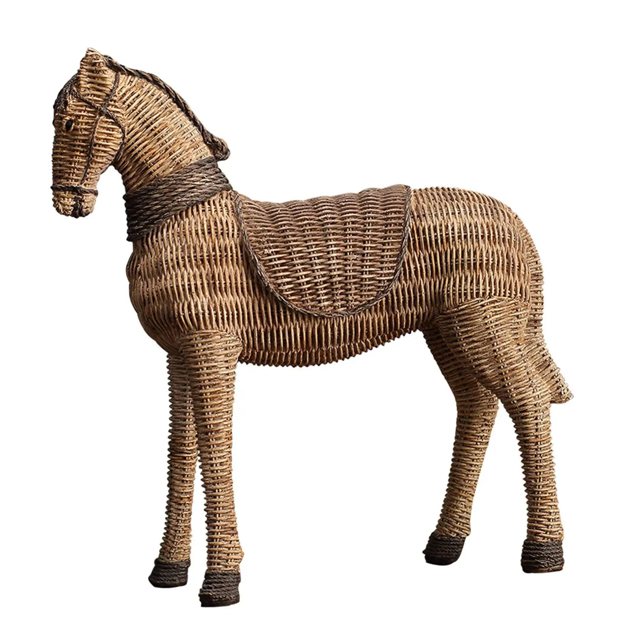 Retro Rattan Horse Art Crafts Handmade Office Decor Gift Sculptures and Statues