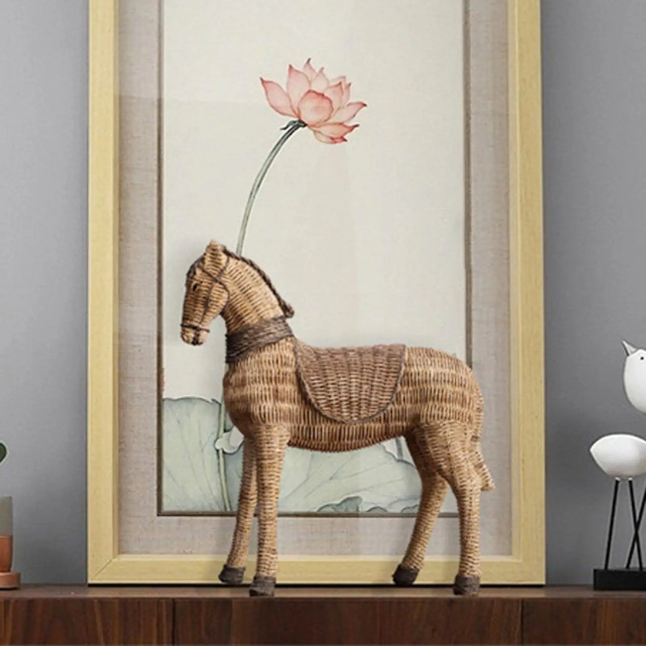 Retro Rattan Horse Art Crafts Handmade Office Decor Gift Sculptures and Statues