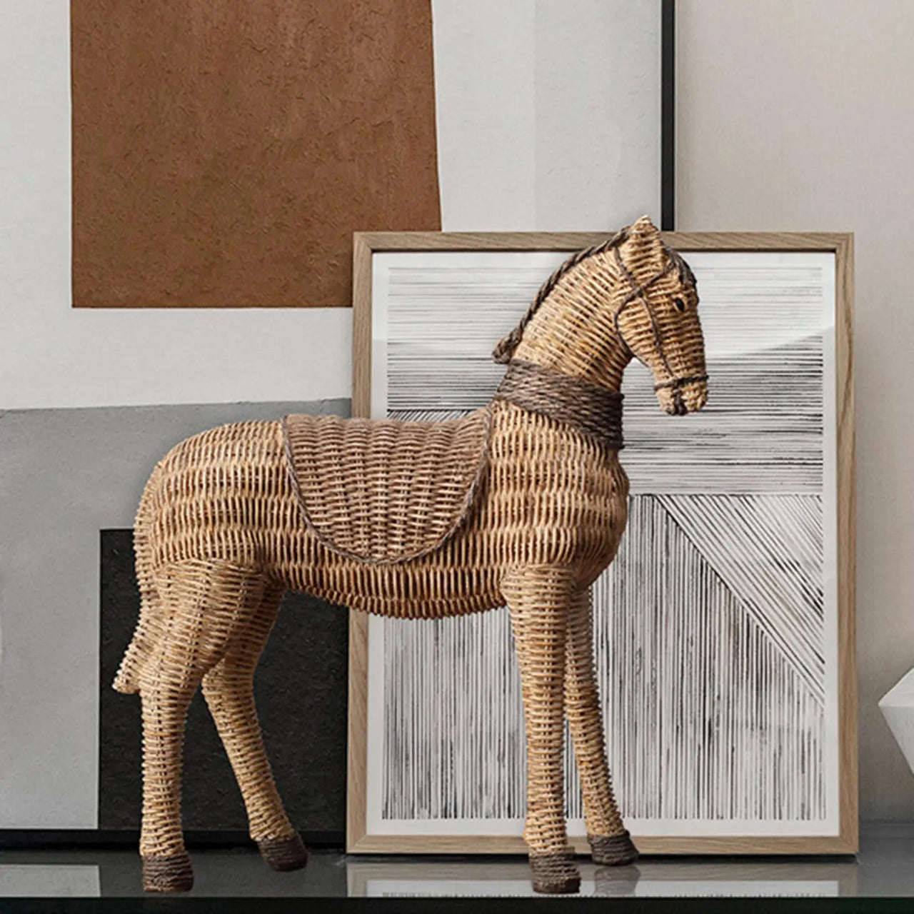 Retro Rattan Horse Art Crafts Handmade Office Decor Gift Sculptures and Statues