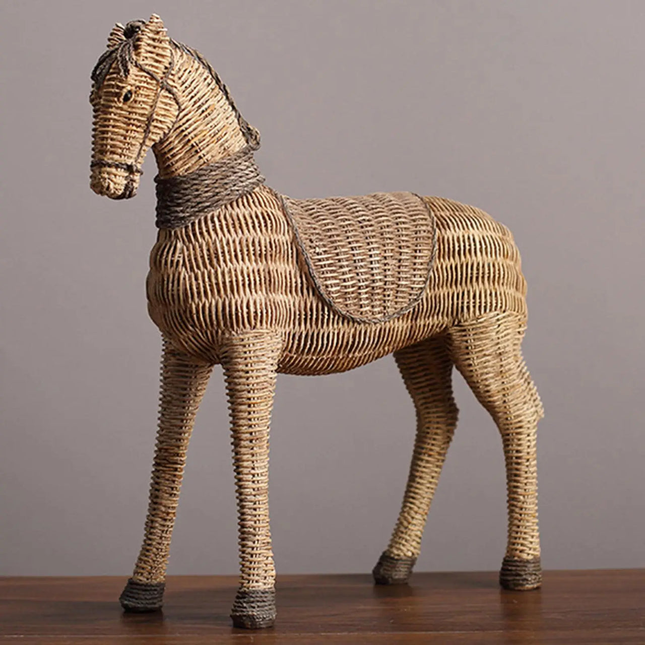 Retro Rattan Horse Art Crafts Handmade Office Decor Gift Sculptures and Statues