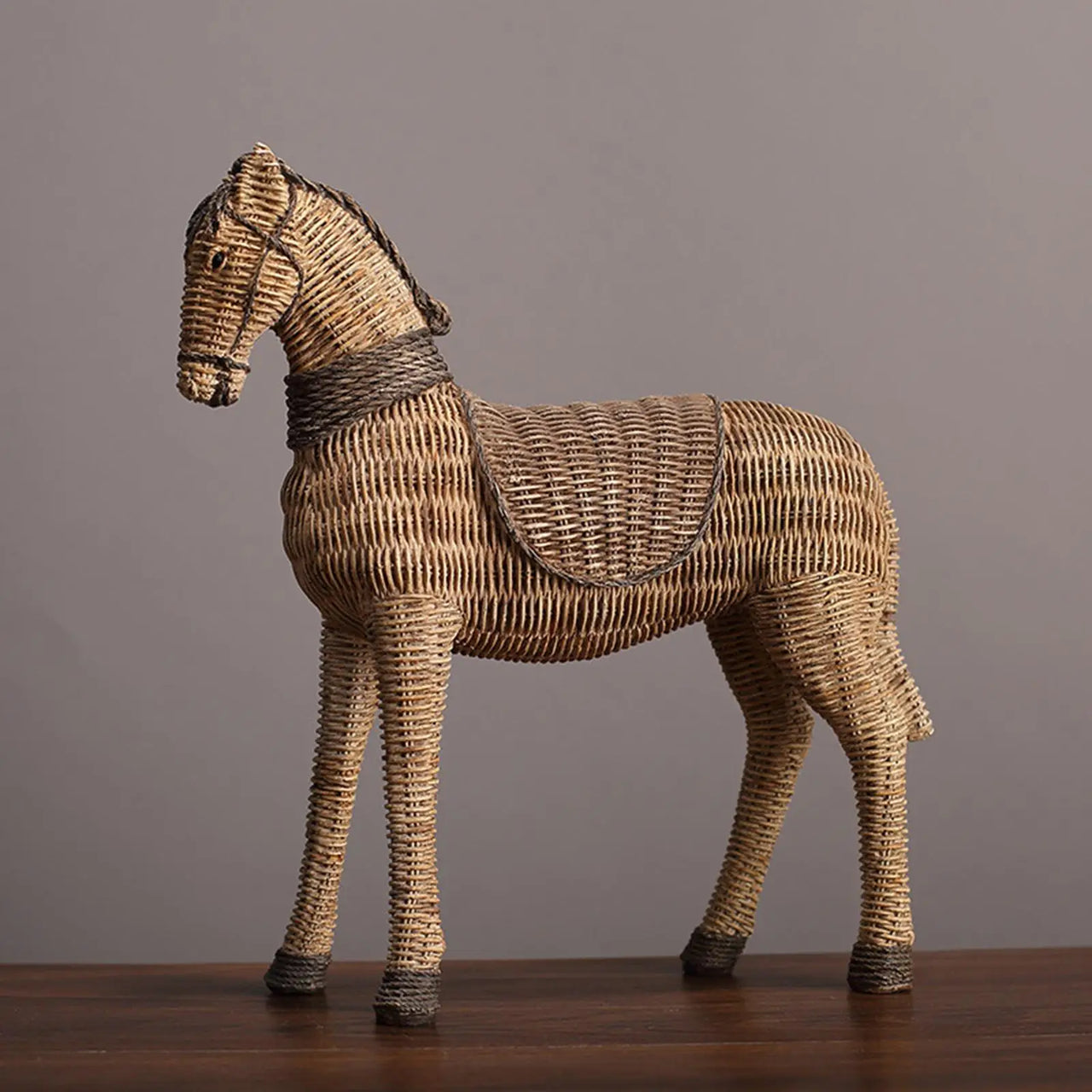 Retro Rattan Horse Art Crafts Handmade Office Decor Gift Sculptures and Statues