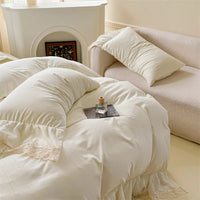 Thumbnail for Pure White Romantic French Princess Wedding Jacquard Girl Duvet Cover Bedding Set