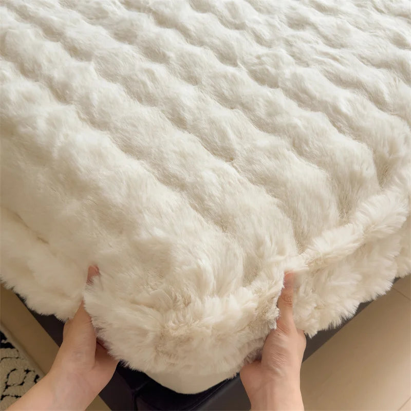 Colorful Thicken Plush Mattress Cover Winter Warm Softest for Quilted Bedding