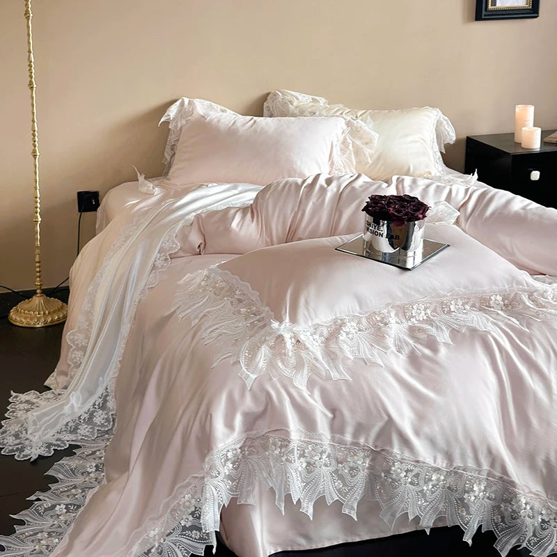 Pink Champagne French Romantic Lyocell Cotton Skin Friendly Silky Bedding Set