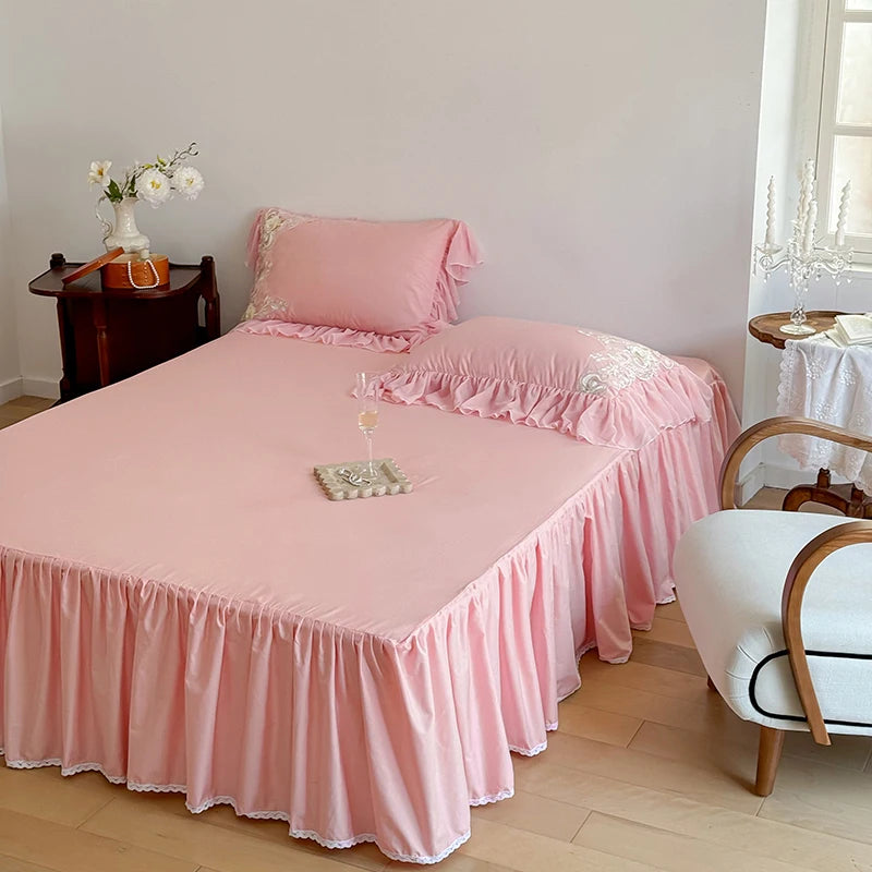 Pink Gold Royal Luxurious French Rose Embroidered Duvet Cover Set, Cotton Bedding Sets